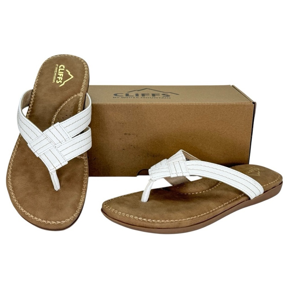 Cliffs by White Mountain Fateful White Faux Leather Womens Thong Sandals Size 8M - Picture 12 of 12
